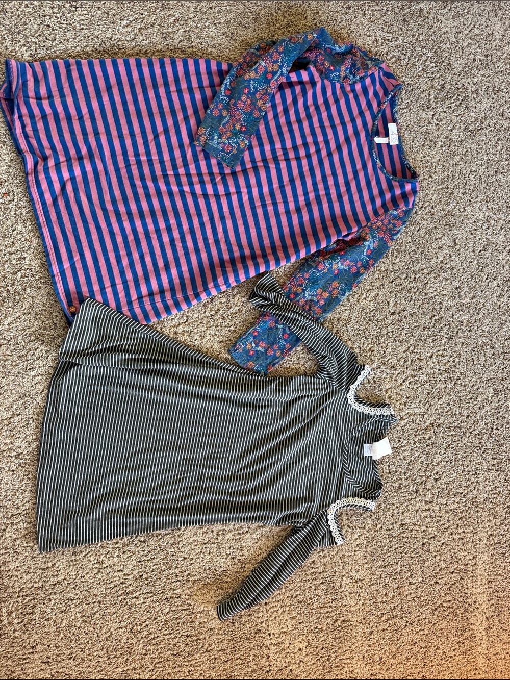 Striped Pink & Blue Floral Sleeve Top